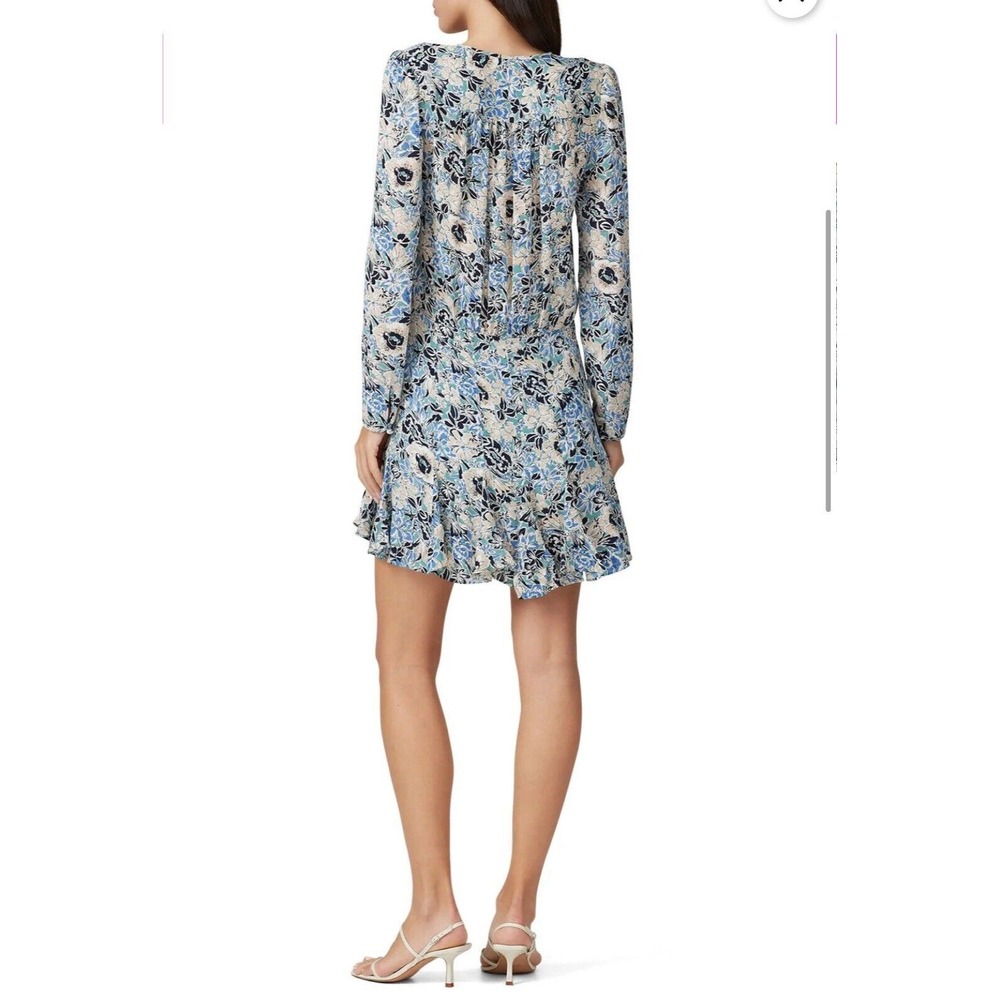 Veronica Beard 14 Riggins Dress Mini Shift Blue Silk Floral V Neck Long Sleeves - Picture 9 of 10